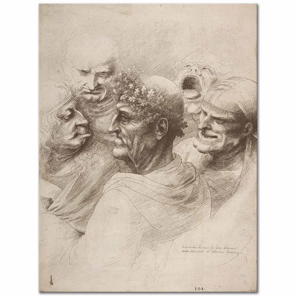 Leonardo Da Vinci Grotesk Figürler Kanvas Tablo