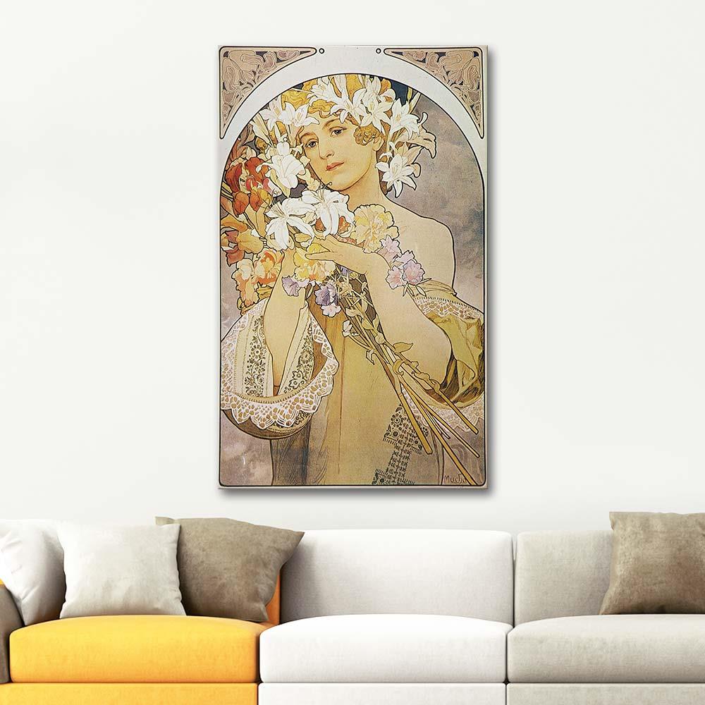 Alphonse Mucha Çiçekler Kanvas Tablo