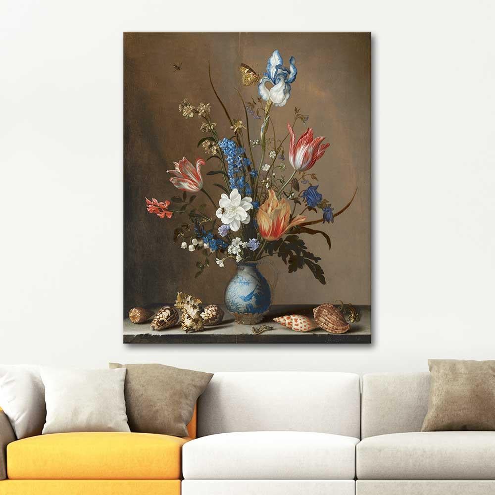 Flowers in a Wan Li Vase with Shells by Balthasar van der Ast as Art Print