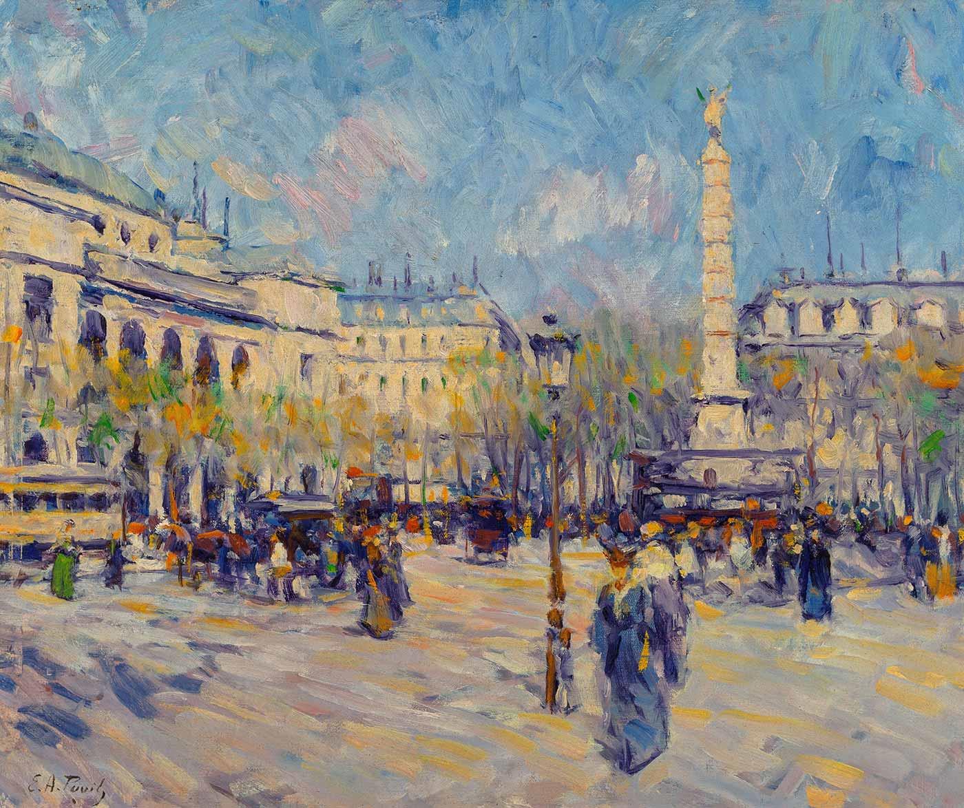 Elie Anatole Pavil Châtelet Meydanında Palmier Çeşmesi Paris Kanvas Tablo