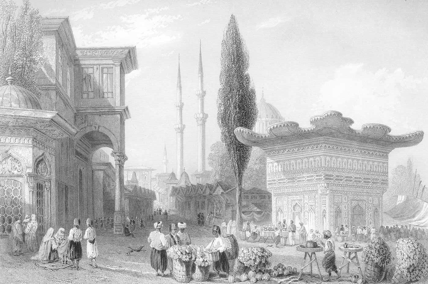 Fountain and Market at Tophane by William Henry Bartlett