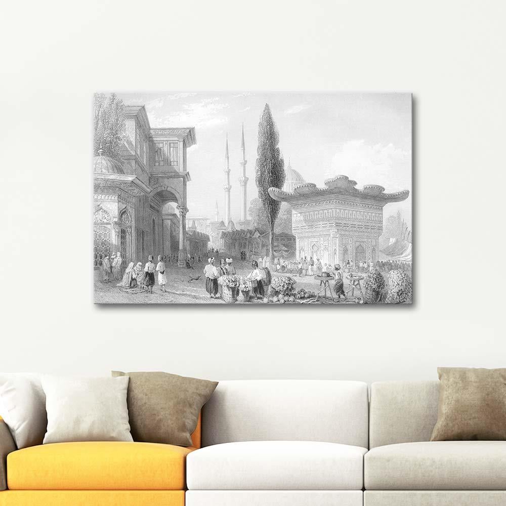 Fountain and Market at Tophane by William Henry Bartlett as Art Print