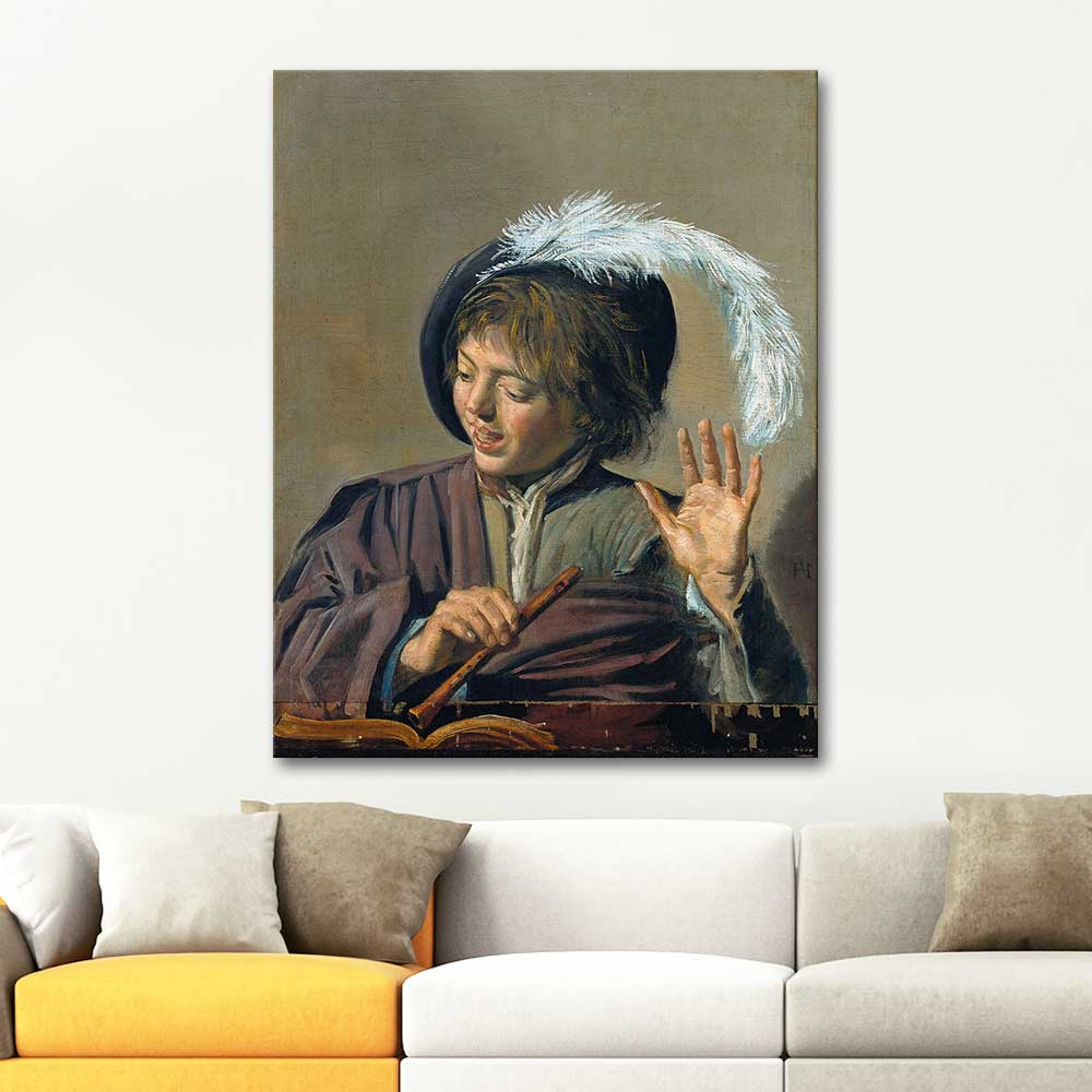 Frans Hals Şarkı Söyleyen Çocuk Flütü ile Kanvas Tablo