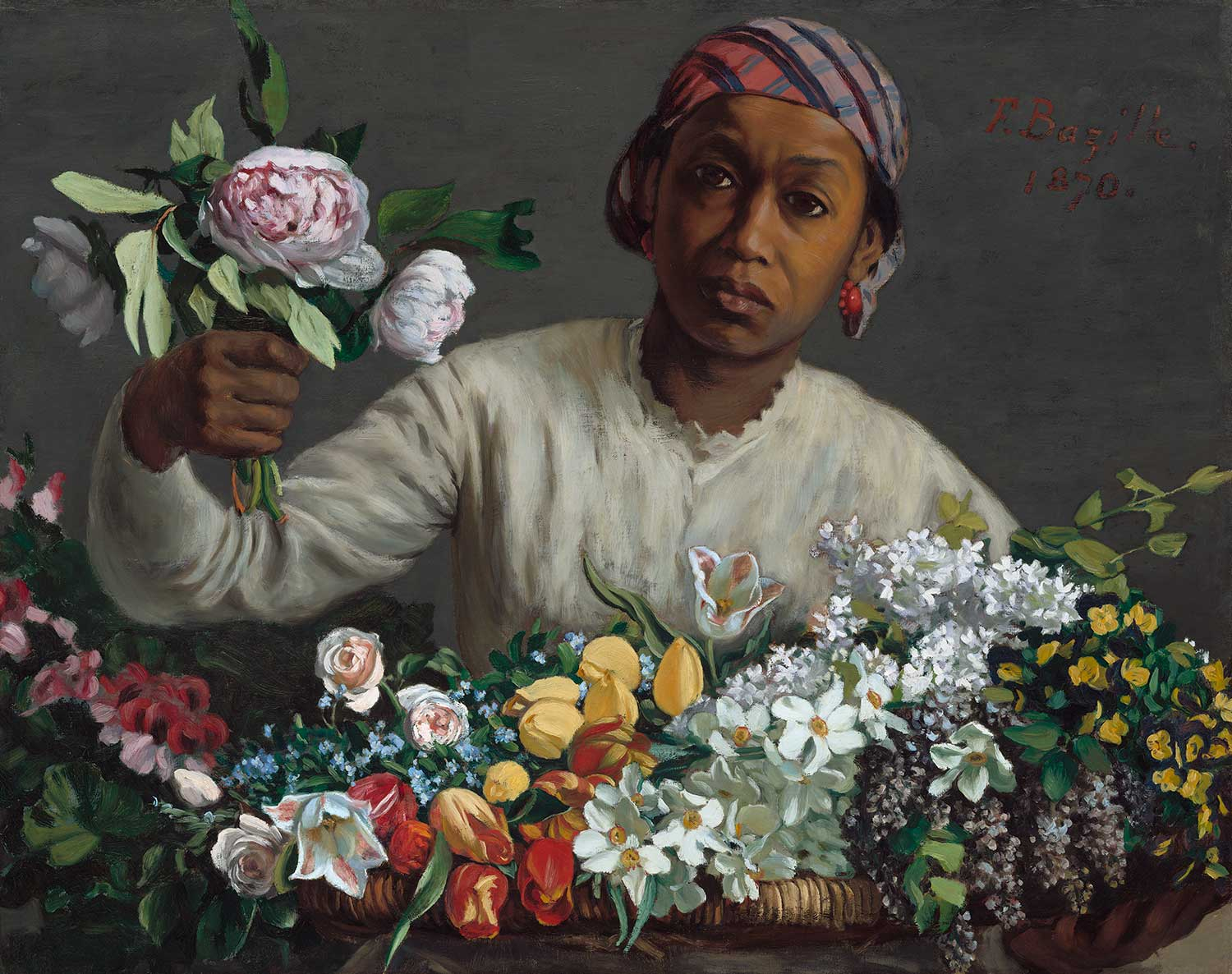 Frédéric Bazille Young Woman with Peonies Art Print