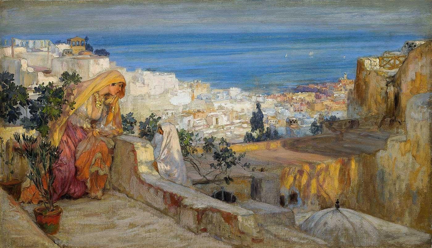 Frederick Arthur Bridgman Arab Women On A Rooftop, Algiers Beyond Art Print