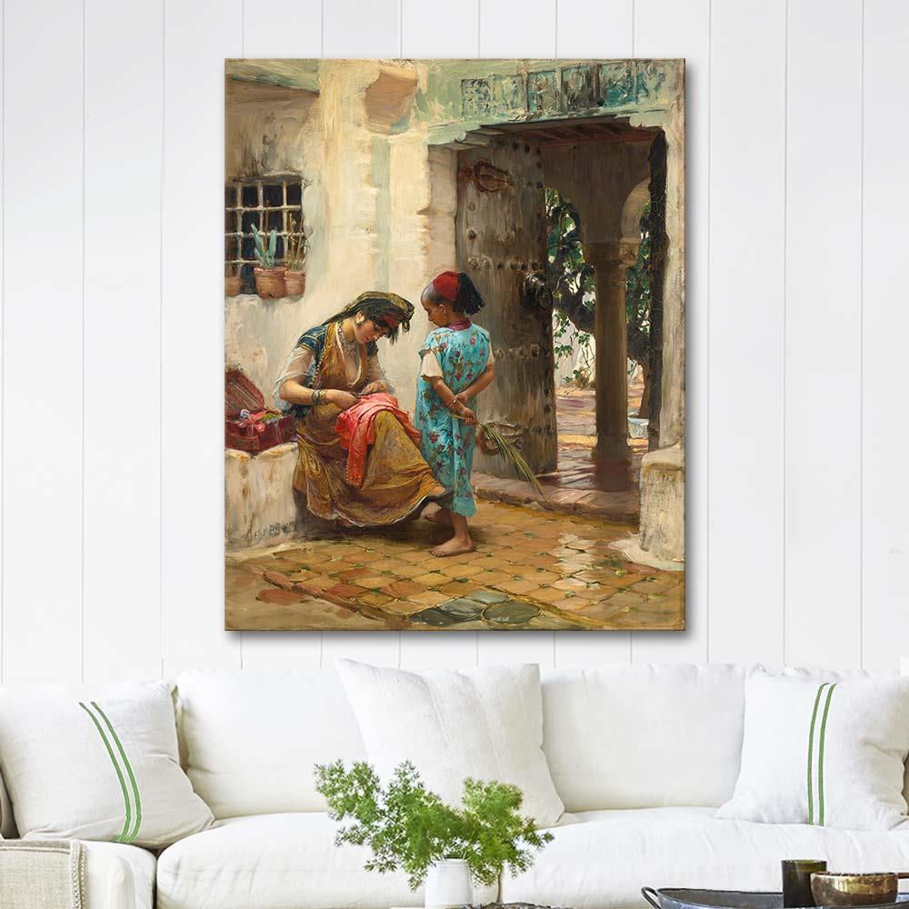 Frederick Arthur Bridgman The Sewing Lesson Art Print