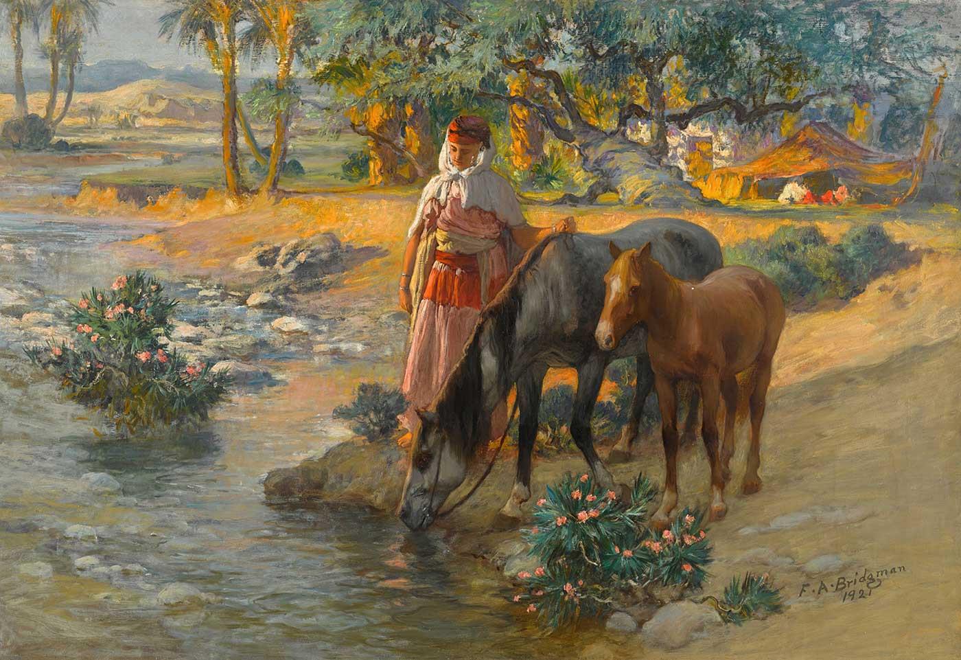 Frederick Arthur Bridgman Watering the Horses Art Print