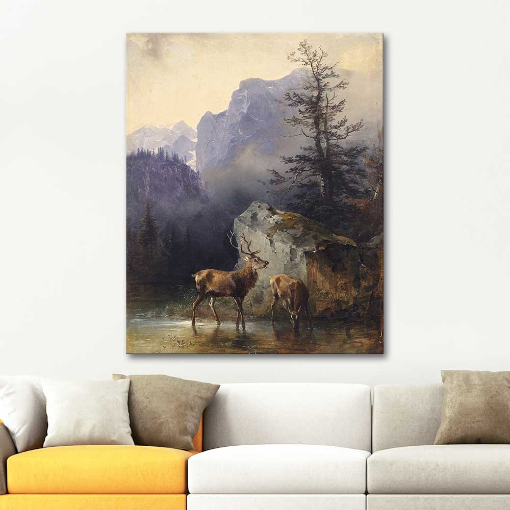Friedrich Gauermann Deer at the Watering Hole Art Print