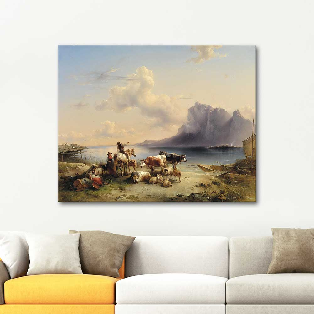 Friedrich Gauermann Herders and Cattle on Attersee Art Print