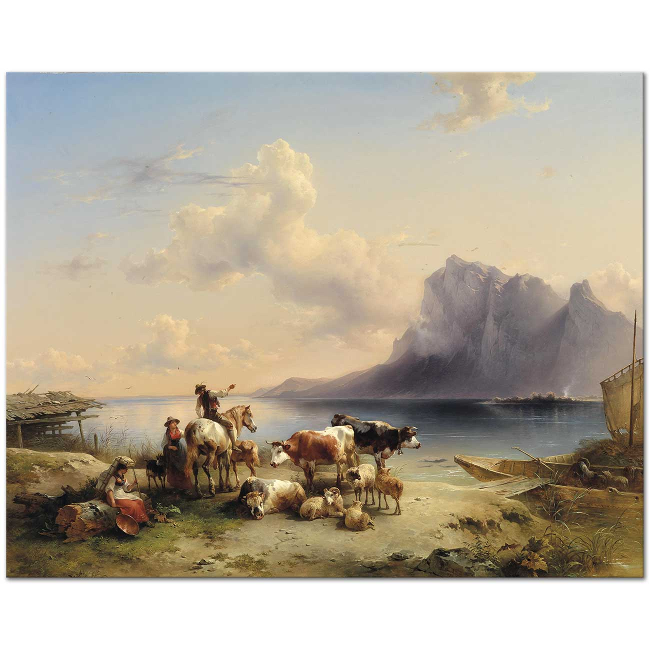Herders and Cattle on Attersee by Friedrich Gauermann