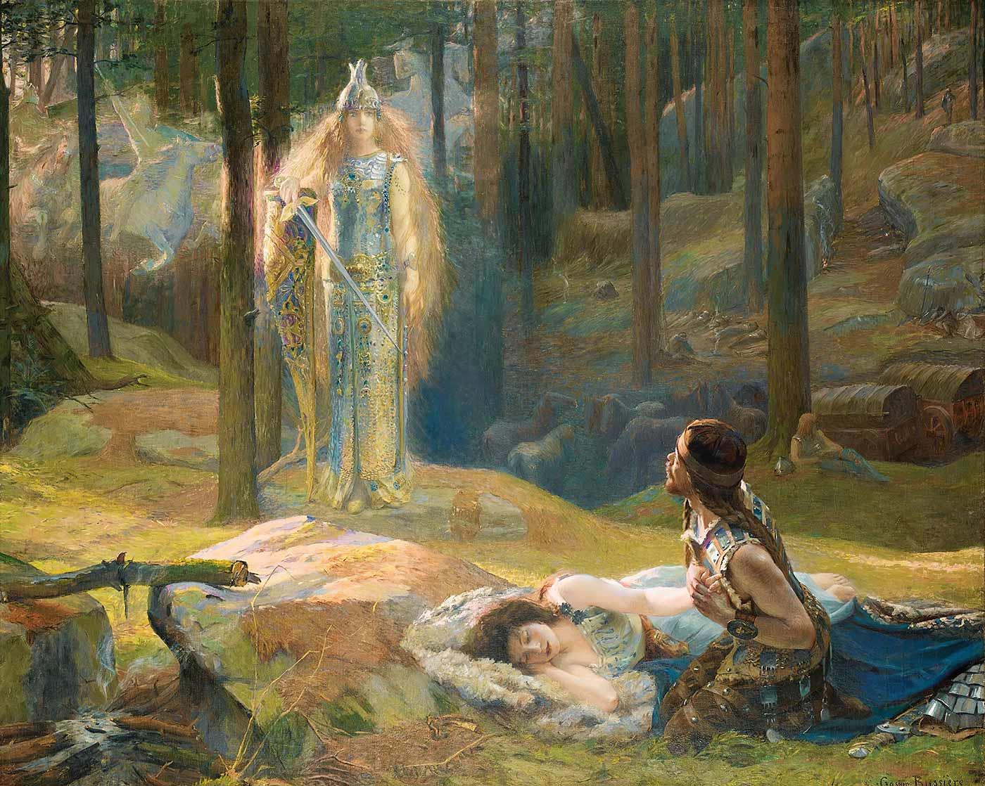 Gaston Bussiere Vahiy, Brynhild Sieglind ve Sigmund'u Keşfediyor Kanvas Tablo