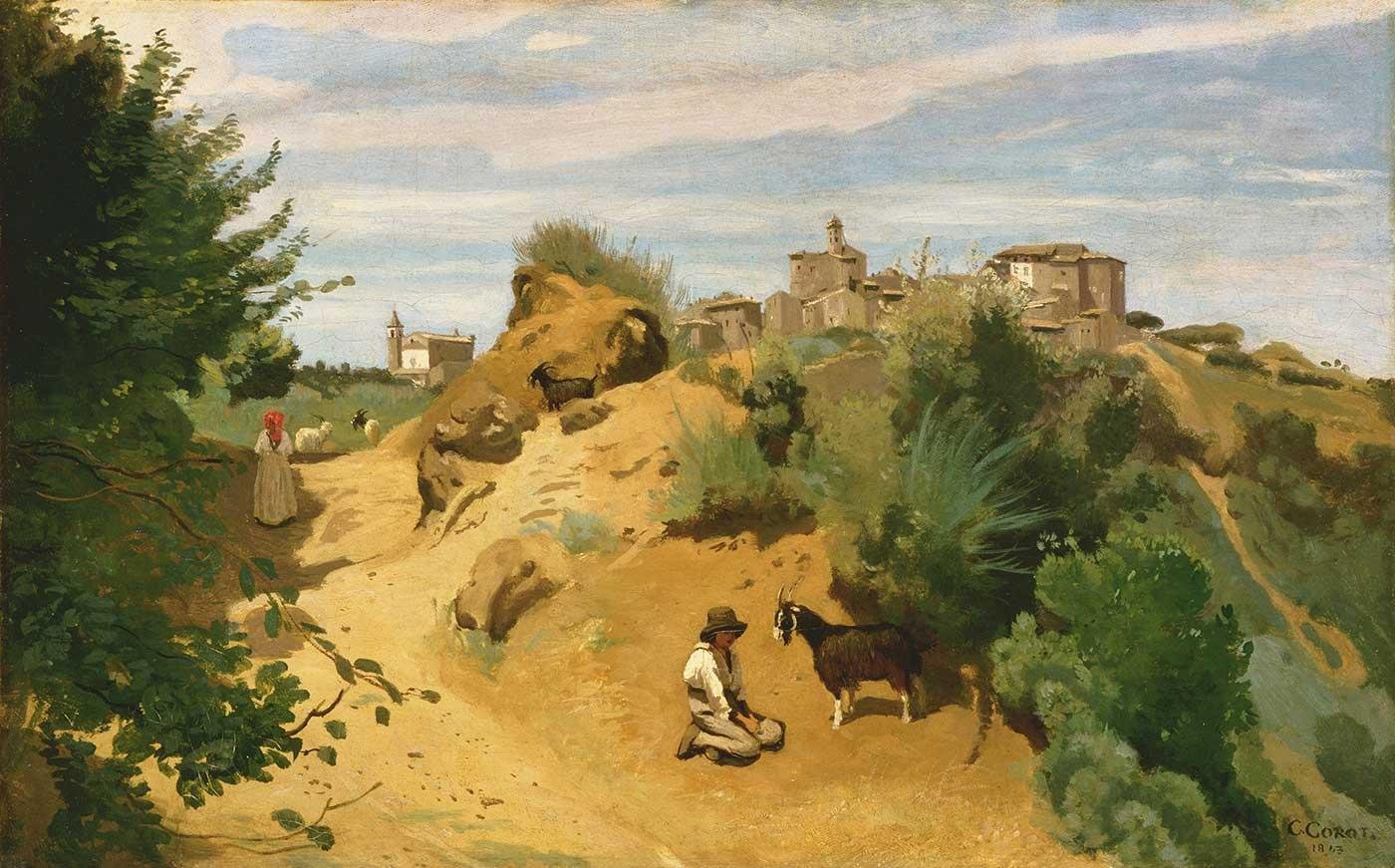 Jean Baptiste Camille Corot Genzano Köy ve Çoban Kanvas Tablo