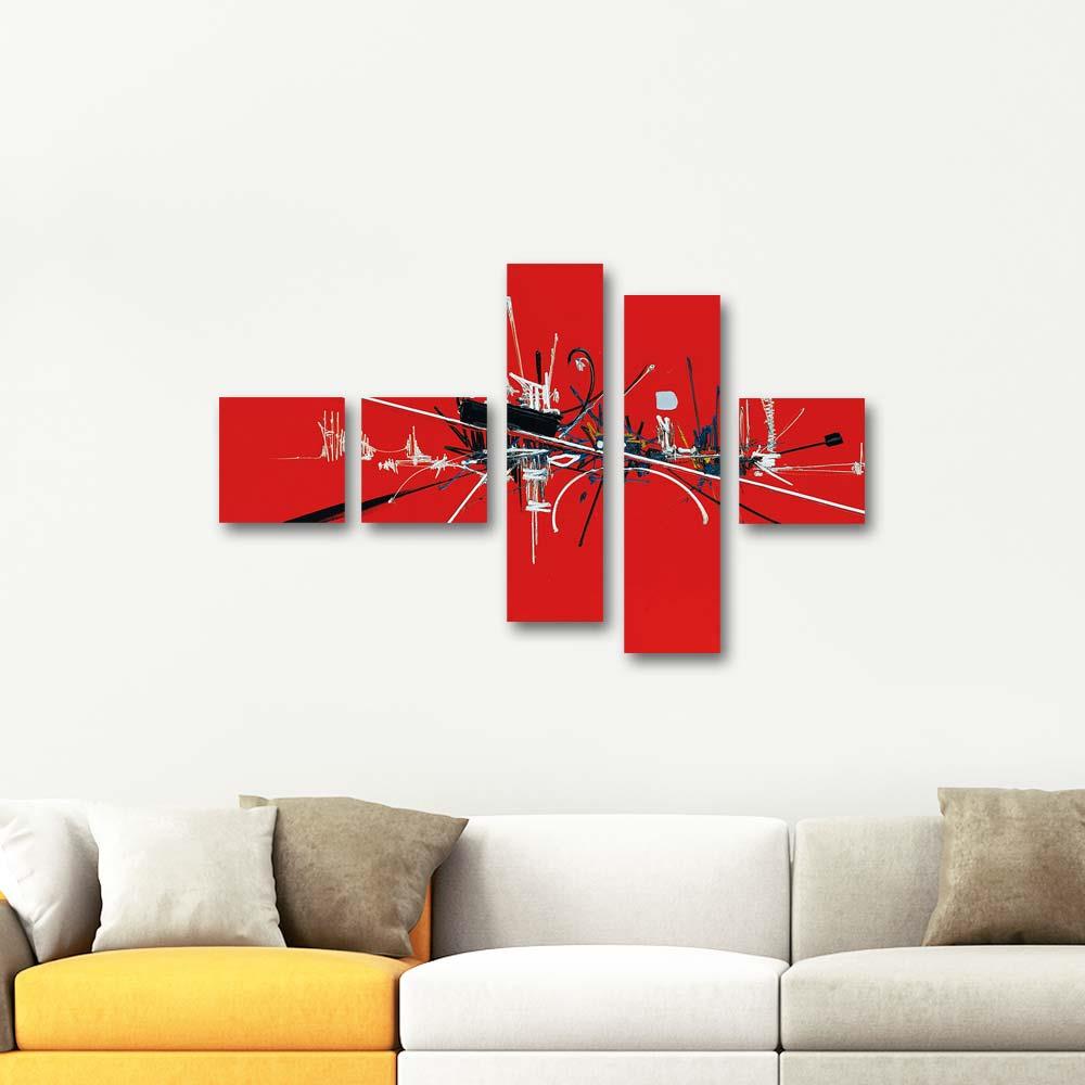 Georges Mathieu Aydınlık 5 Parçalı Set Kanvas Tablo