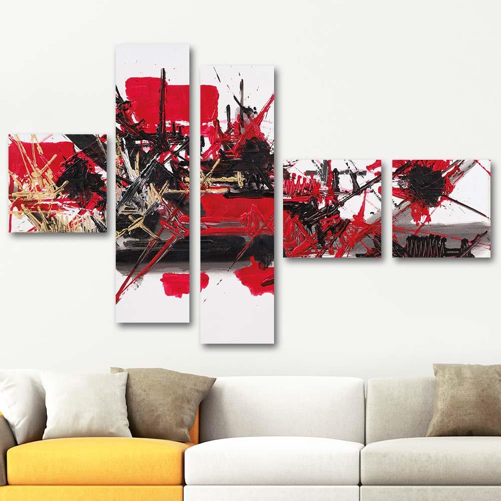 Georges Mathieu Kompozisyon 5 Parçalı Set Kanvas Tablo