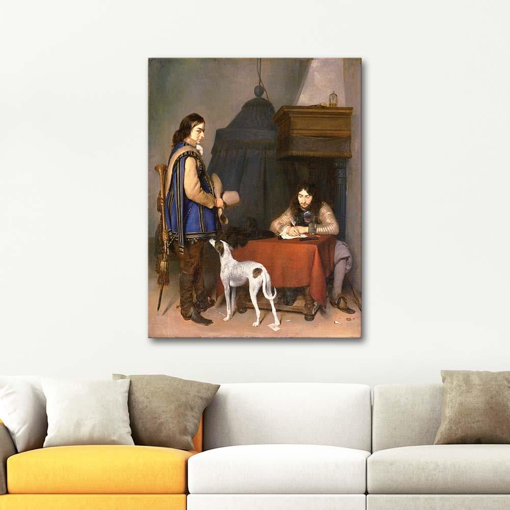 Gerard ter Borch Mektup Yazan Memur ve Trompetçi Kanvas Tablo