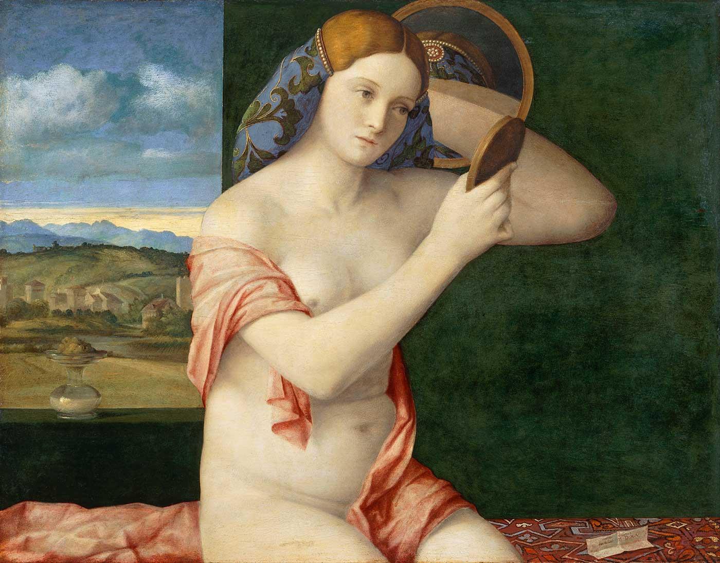 Giovanni Bellini Genç Kadın Ayna Önünde Kanvas Tablo