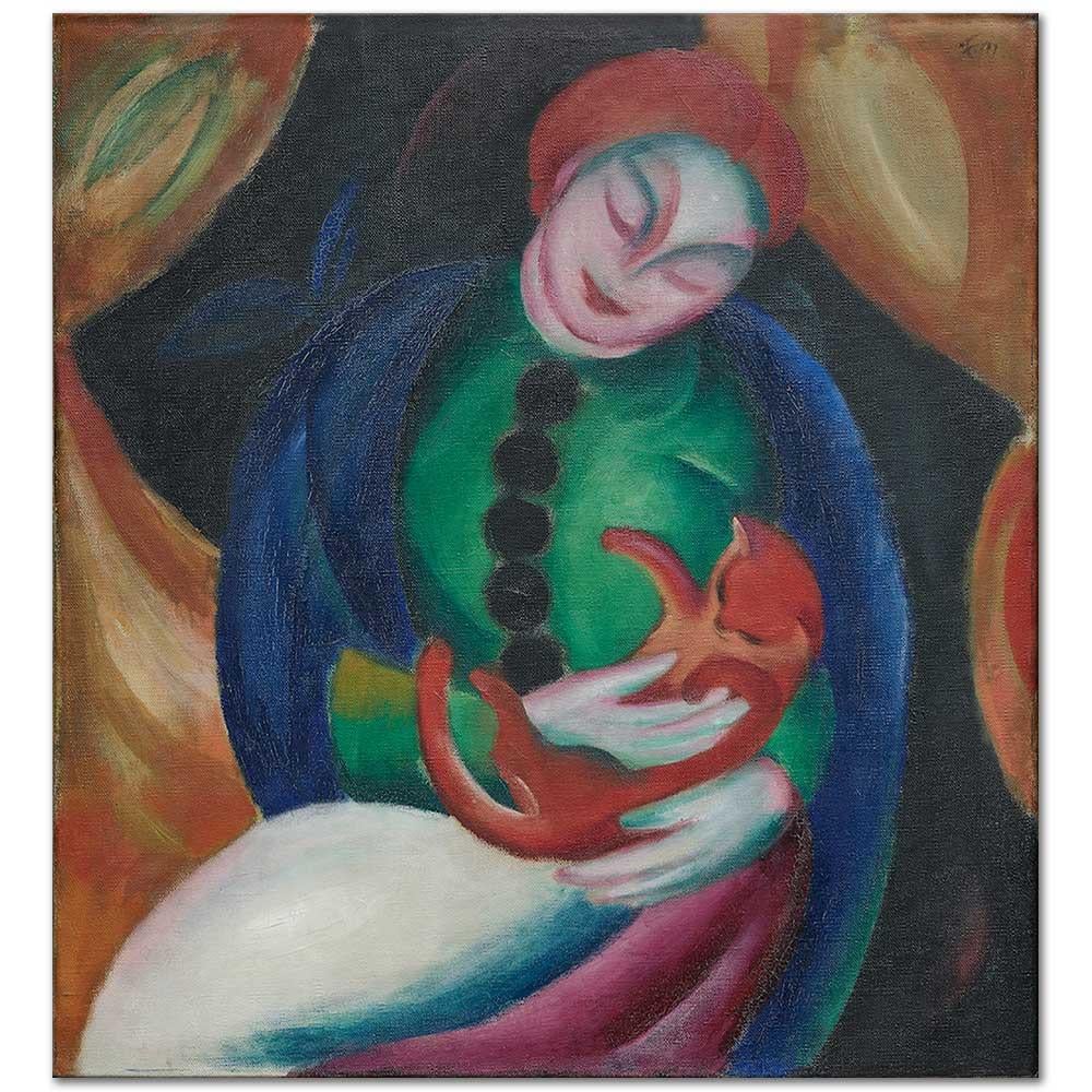 Franz Marc Kedisiyle Genç Kız Kanvas Tablo