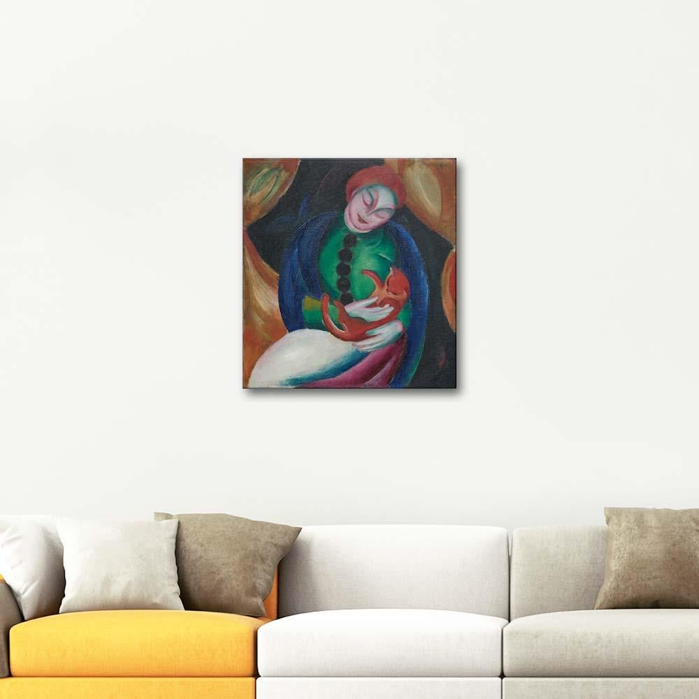 Franz Marc Kedisiyle Genç Kız Kanvas Tablo