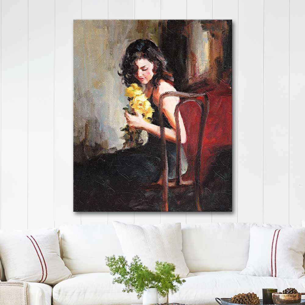 Girl with Yellow Roses Art Print
