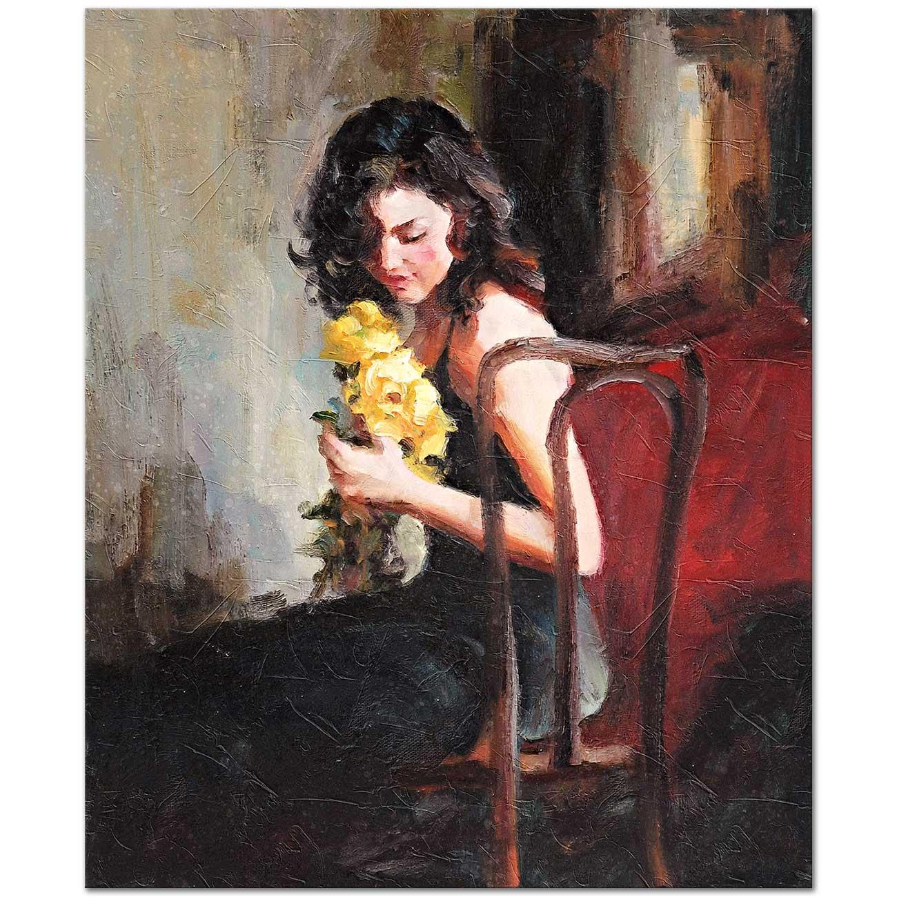 Girl with Yellow Roses Art Print