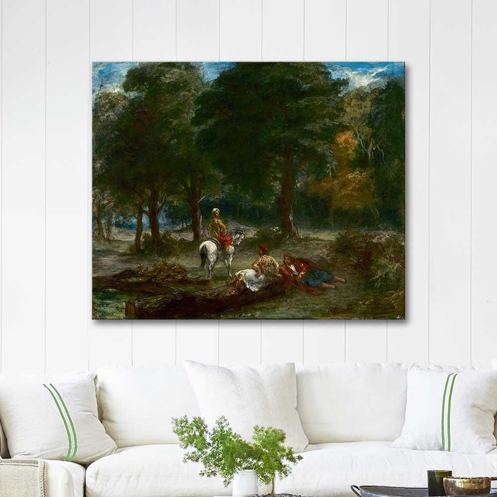 Eugene Delacroix Ormanda Dinlenen Yunan Süvarileri Kanvas Tablo