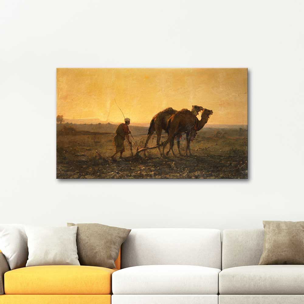 Gustave Achille Guillaumet Plowing Arab with Dromedaries in Evening Landscape Art Print