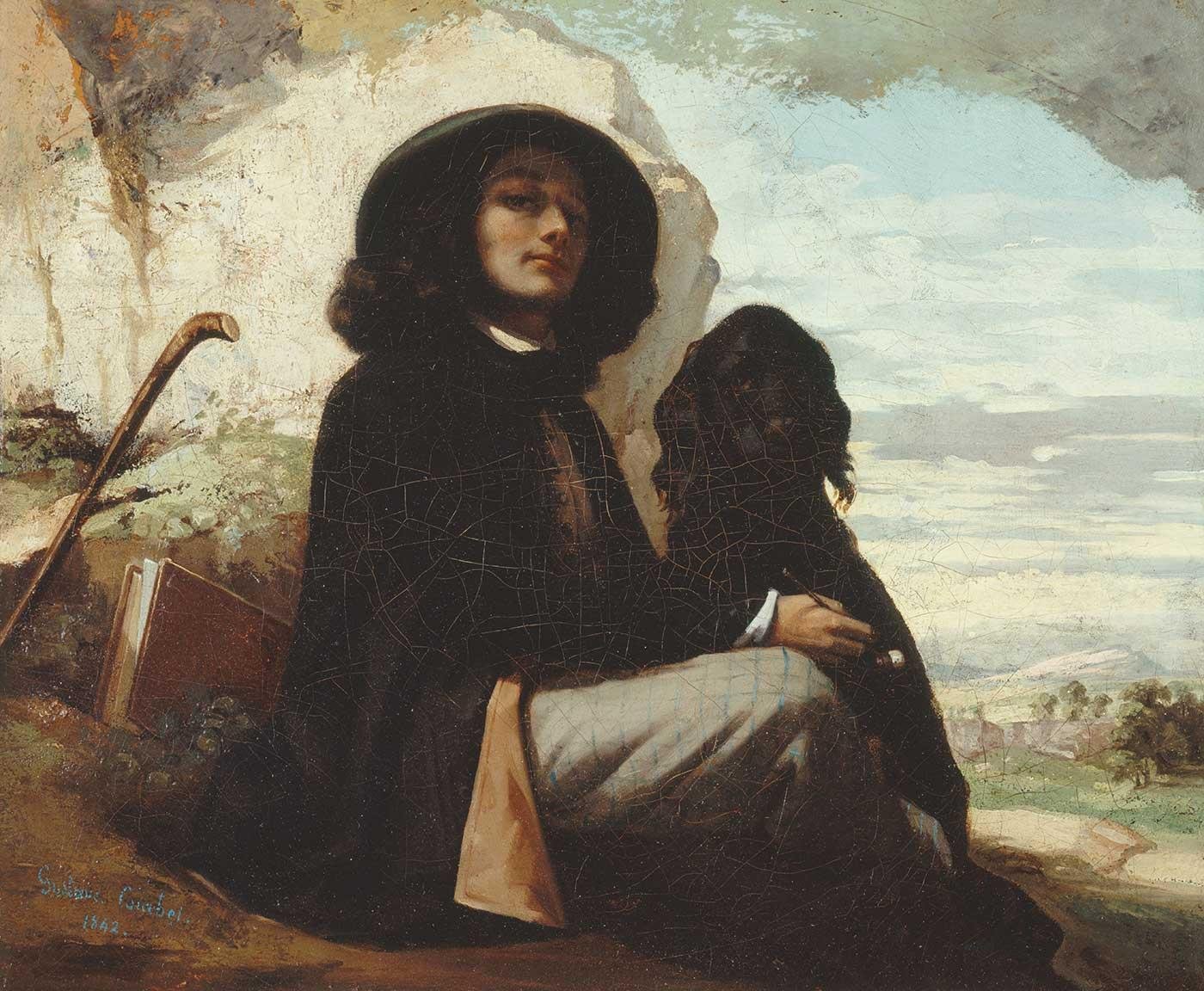 Self-Portrait with a Black Dog by Gustave Courbet