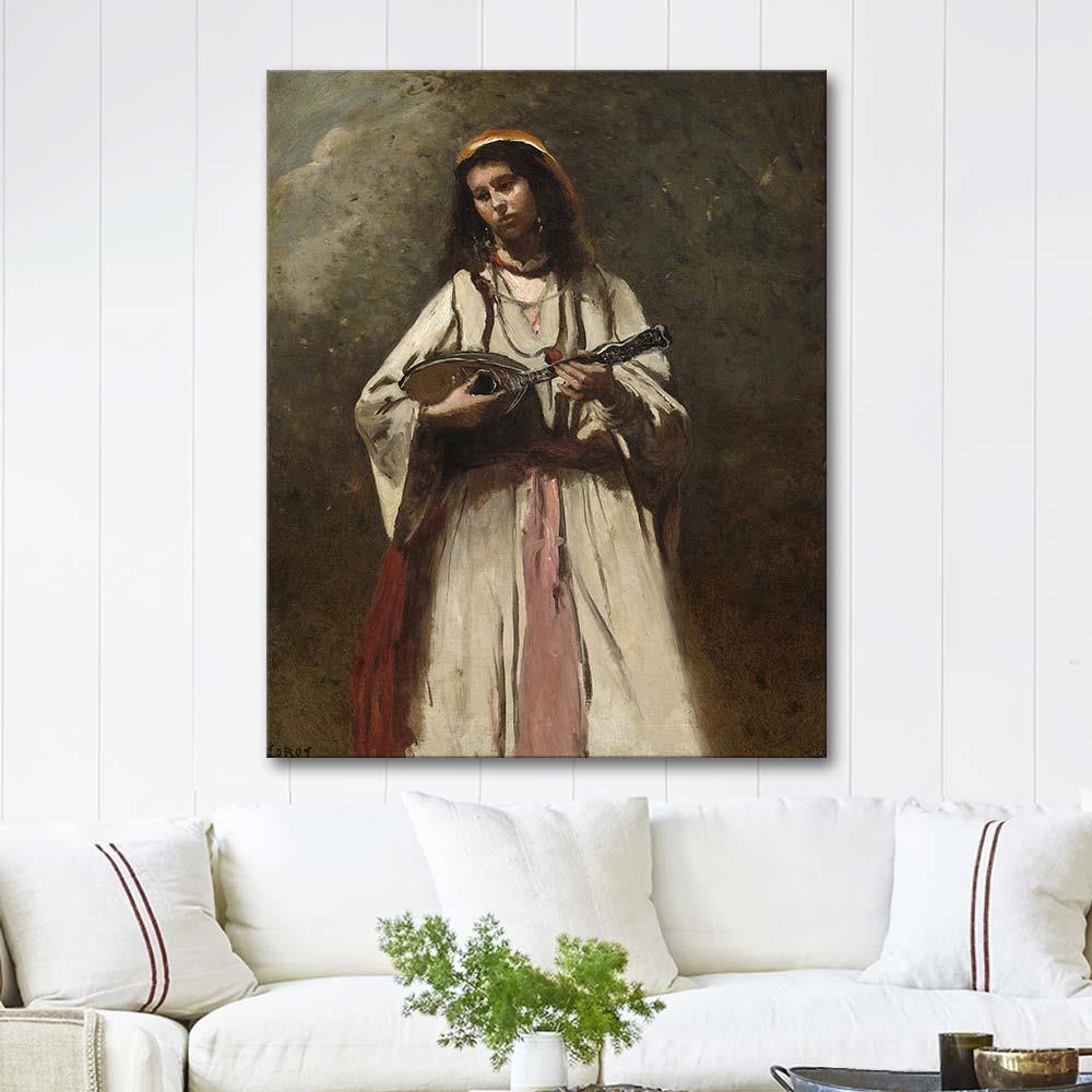 Jean Baptiste Camille Corot Mandolinli Kadın Kanvas Tablo