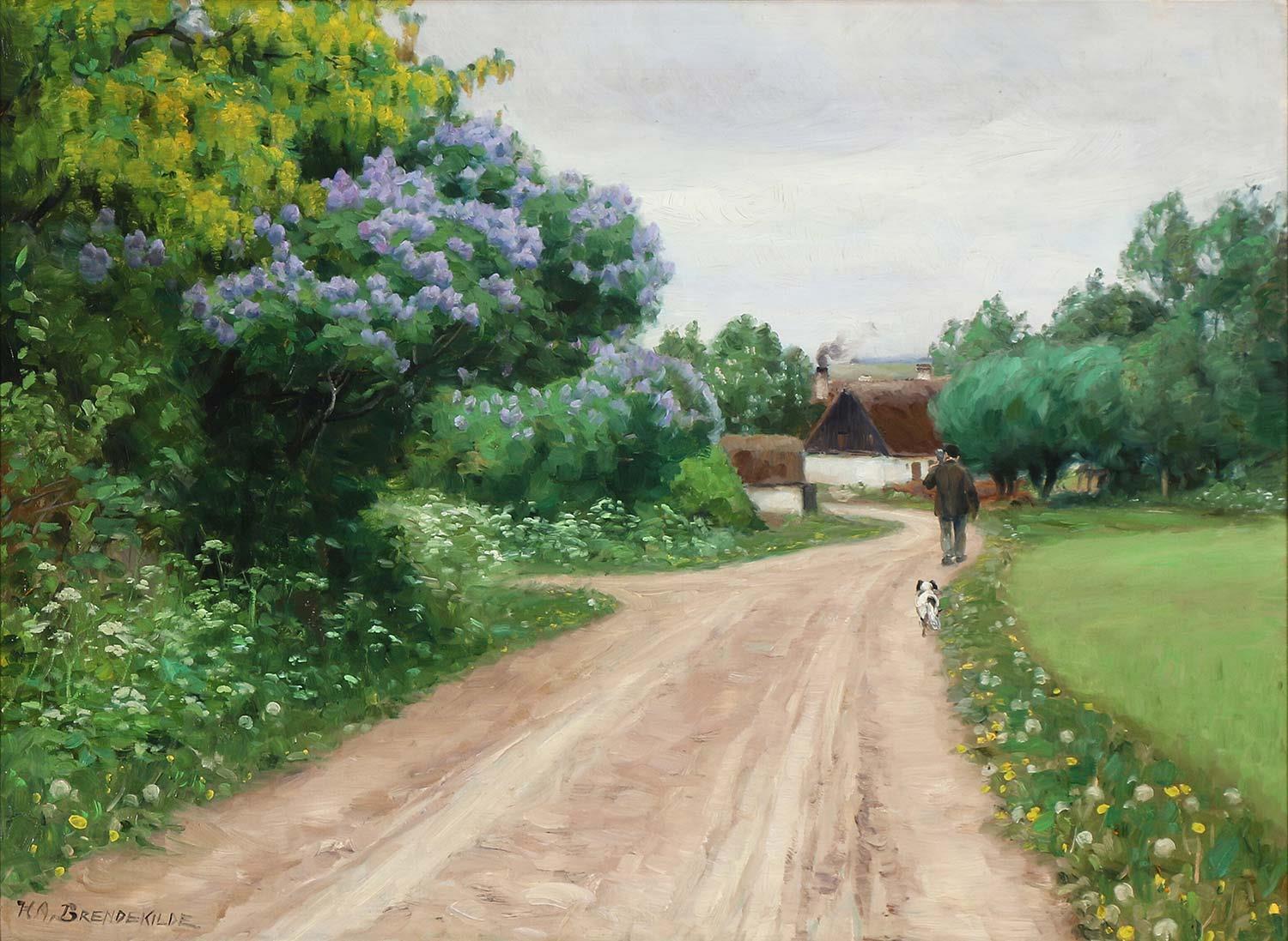 Country Road with Flowering Lilacs by Hans Andersen Brendekilde