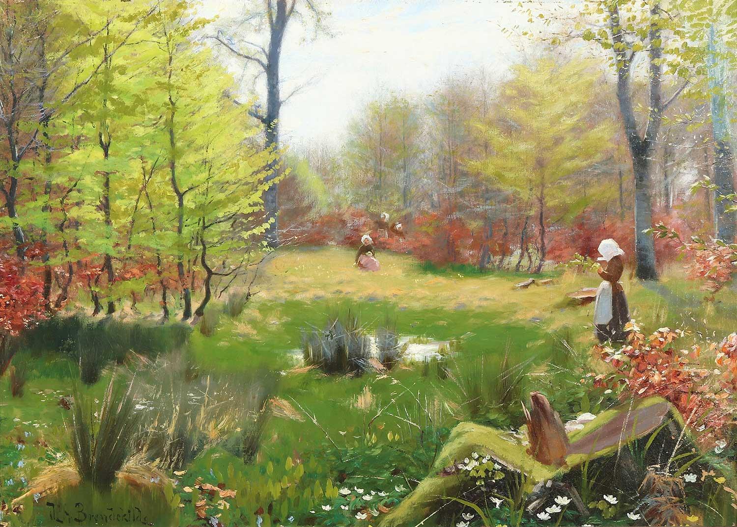 Young Girls Picking Anemones in a Spring Forest by Hans Andersen Brendekilde