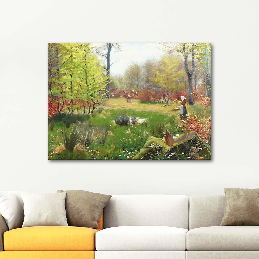 Hans Andersen Brendekilde Young Girls Picking Anemones in a Spring Forest Art Print