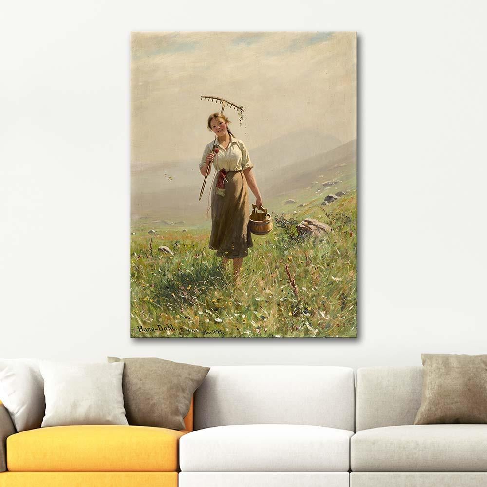 Hans Dahl A Young Woman In The Meadow Art Print