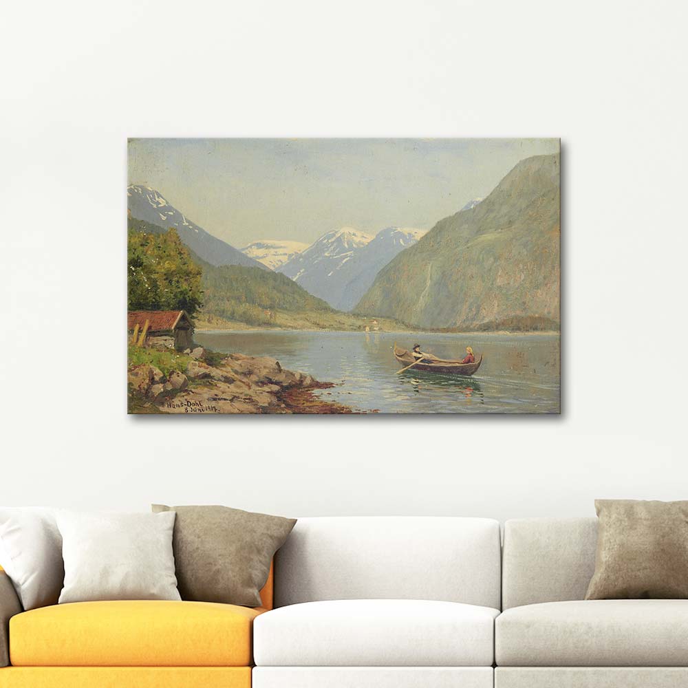 Hans Dahl Figures In A Rowing Boat On A Fjord Art Print