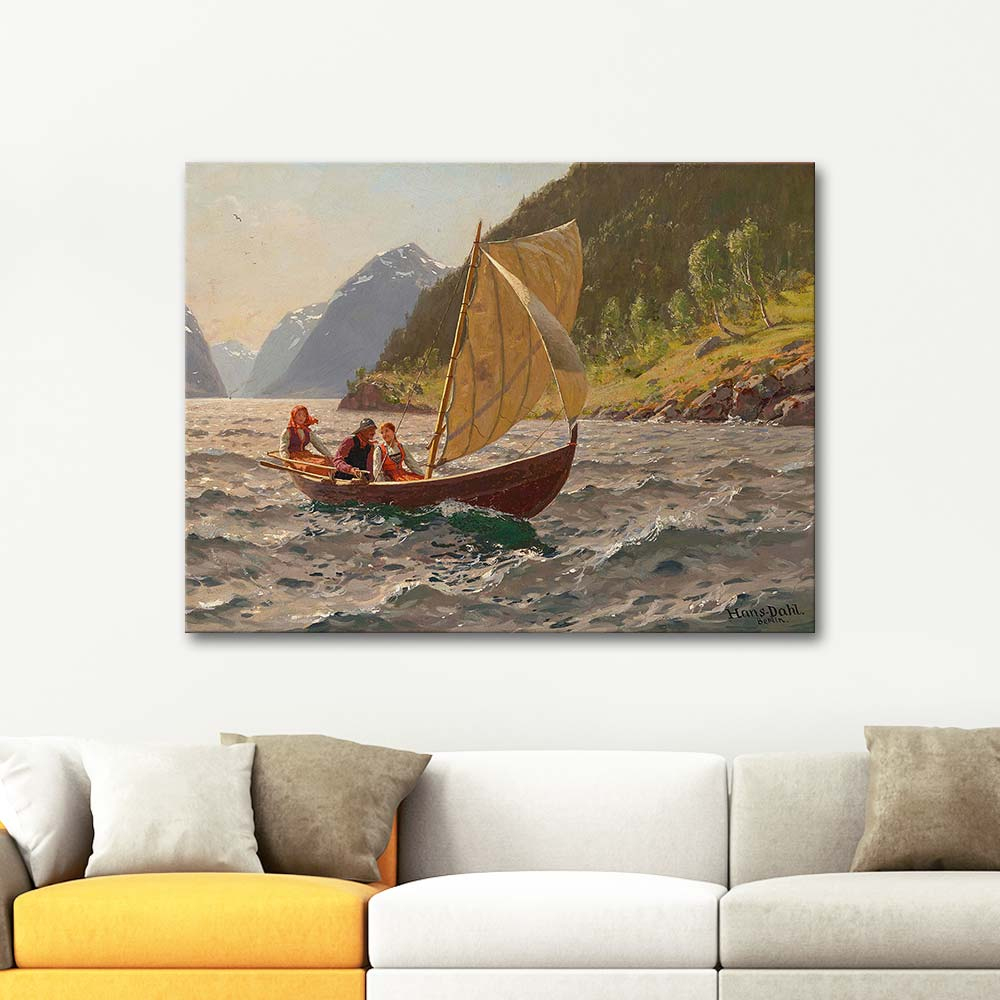 Hans Dahl Sailing in the Norwegian Fjord Landcape Art Print