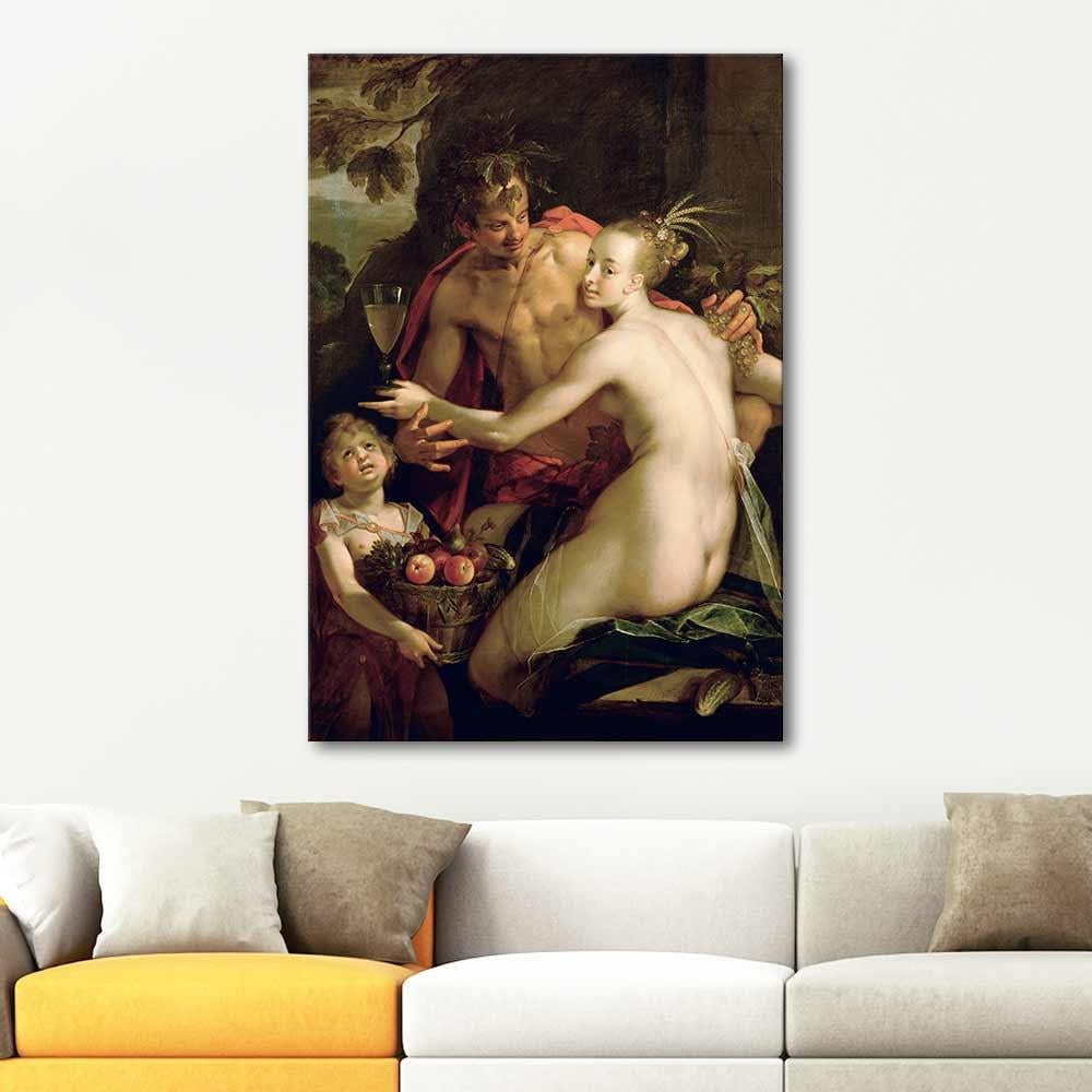 Hans von Aachen Bacchus Ceres Cupid Kanvas Tablo