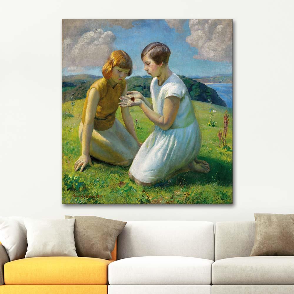 Harold Harvey Two Young Girls With A Butterfly Art Print