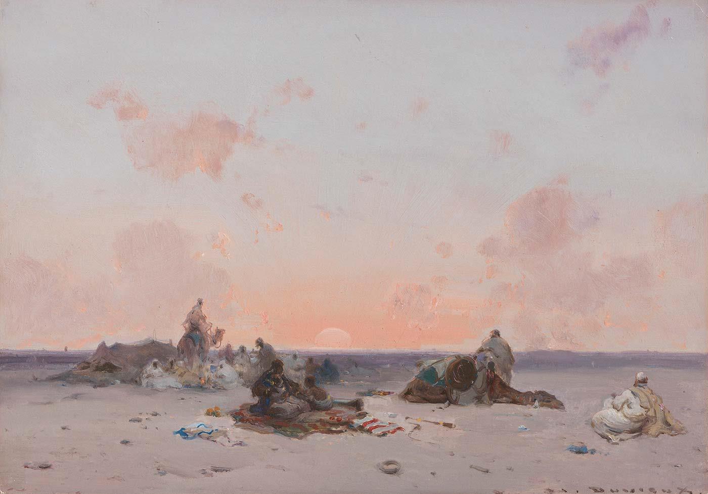 Henri Duvieux Sunset in the Desert over a Bedouin Camp Art Print