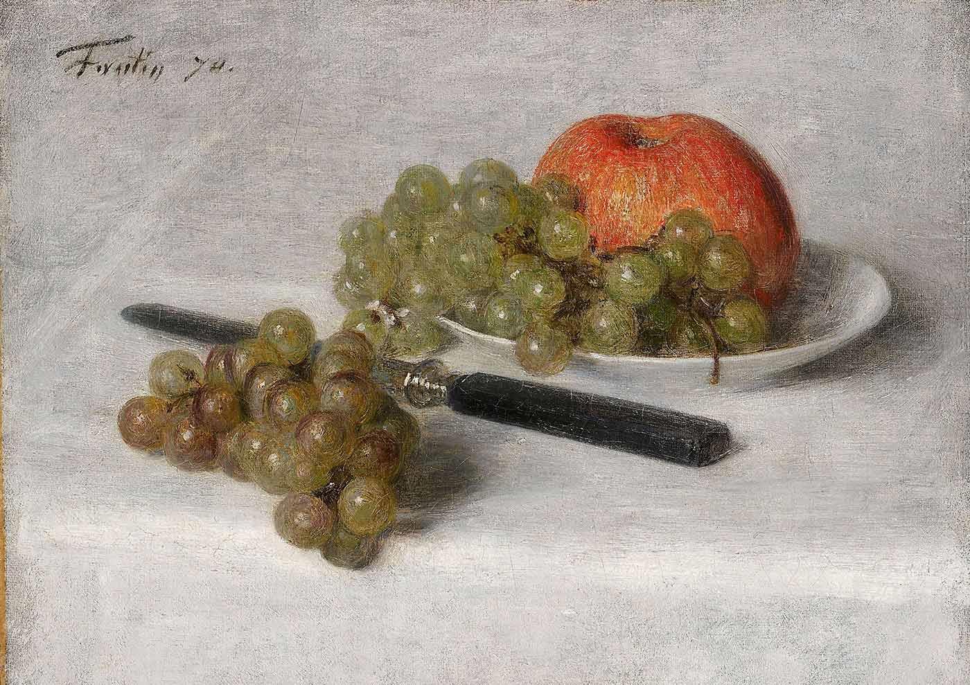 A Still Life with an Apple and Grapes by Henri Fantin-Latour
