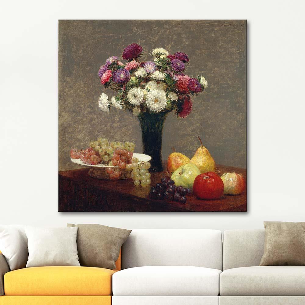 Henri Fantin Latour Yıldız Çiçekleri ve Meyveler Kanvas Tablo