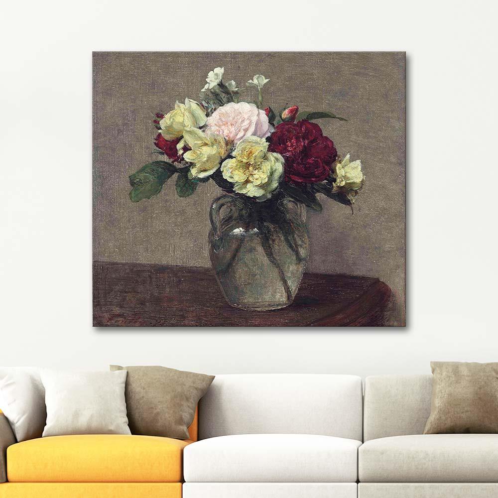 Henri Fantin Latour Bouquet Of Various Roses And Carnations Art Print