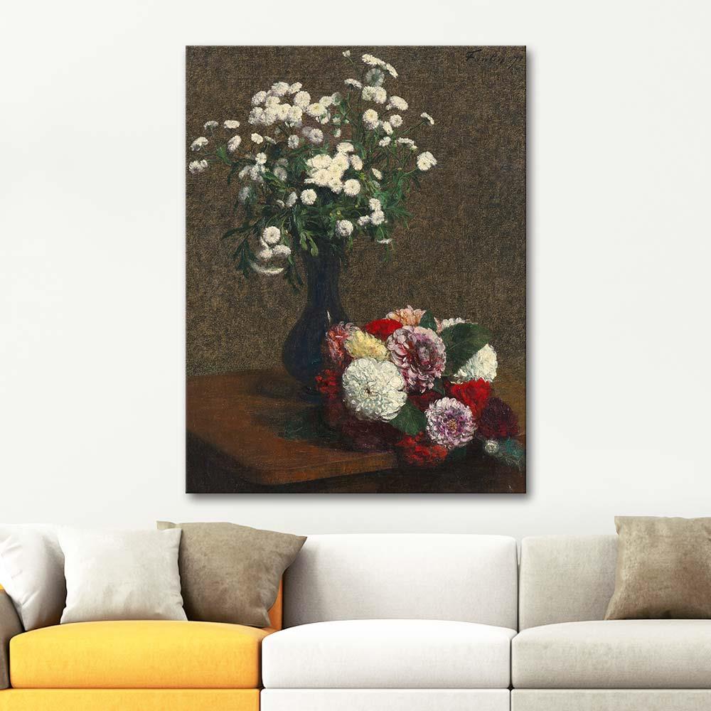 Henri Fantin Latour Katmerli Papatyalar ve Yıldız Çiçekleri Kanvas Tablo