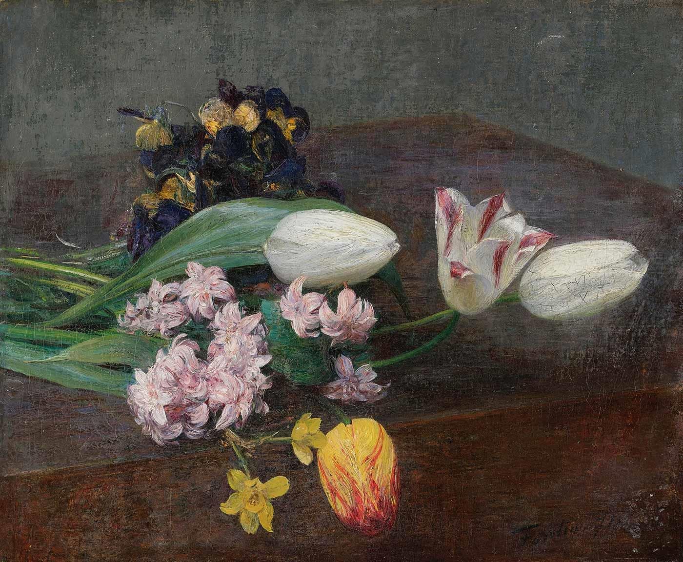 Henri Fantin Latour Sümbül Lale ve Hercai Menekşeler Kanvas Tablo