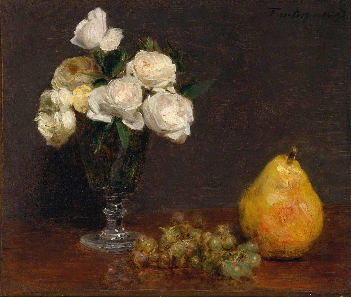 Henri Fantin Latour Gül ve Meyveli Natürmort Kanvas Tablo