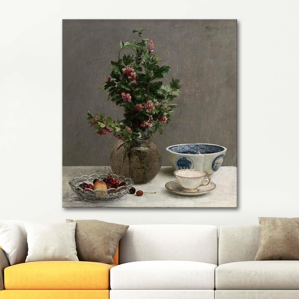 Henri Fantin Latour Vazoda Alıçlar ile Natürmort Kanvas Tablo