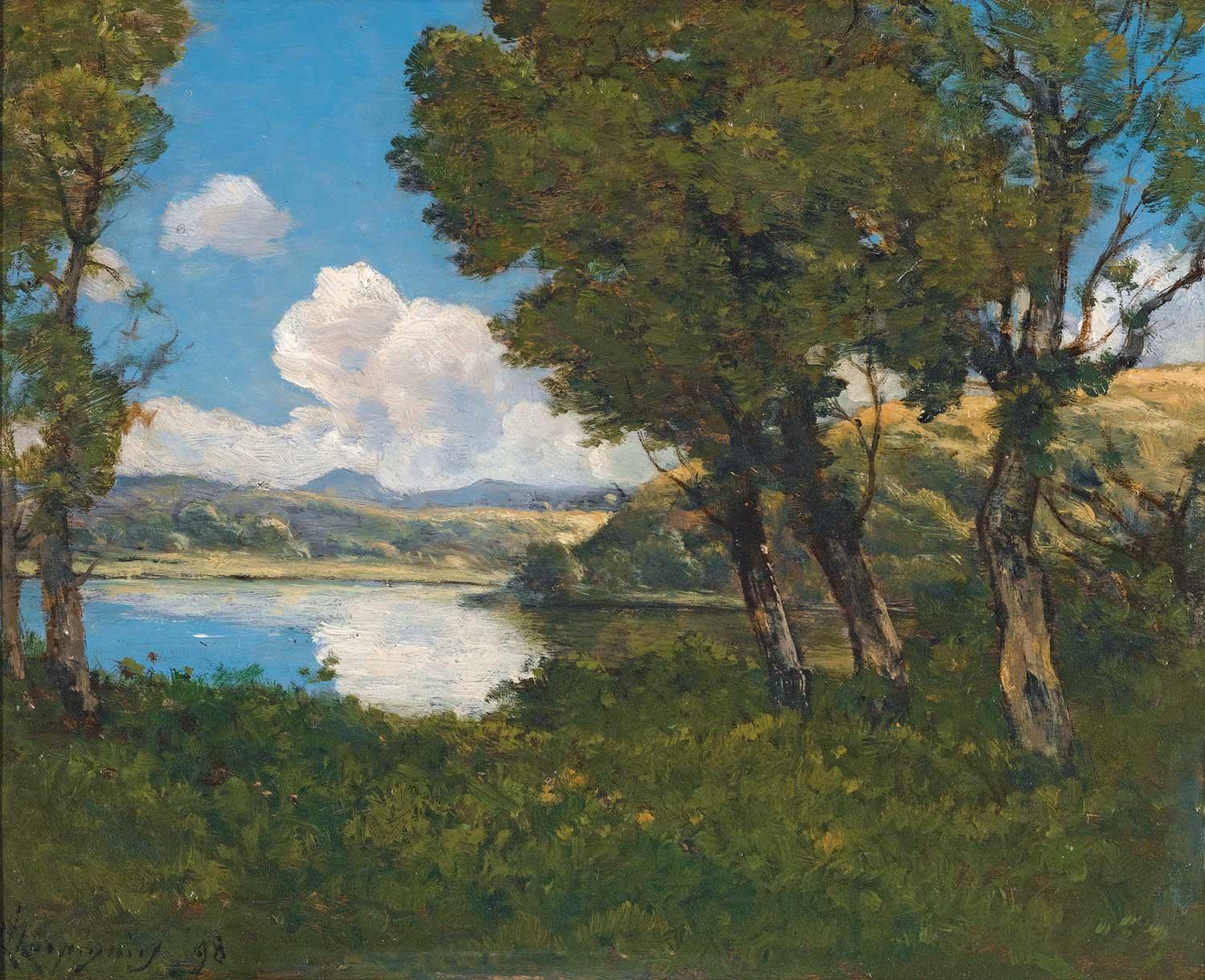 Henri Joseph Harpignies Göl Kıyısı Kanvas Tablo