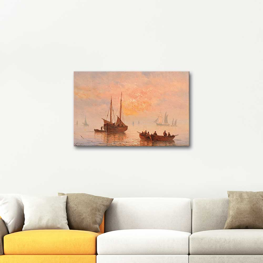 Henriette Gudin Sailing Ships at Dusk Art Print