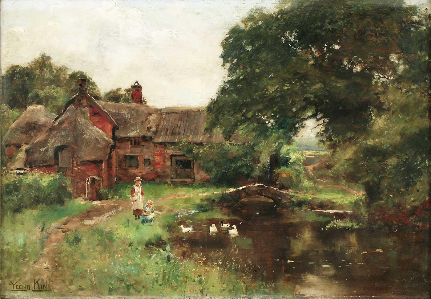 Henry John Yeend King Ördeklere Yem Verirken Kanvas Tablo