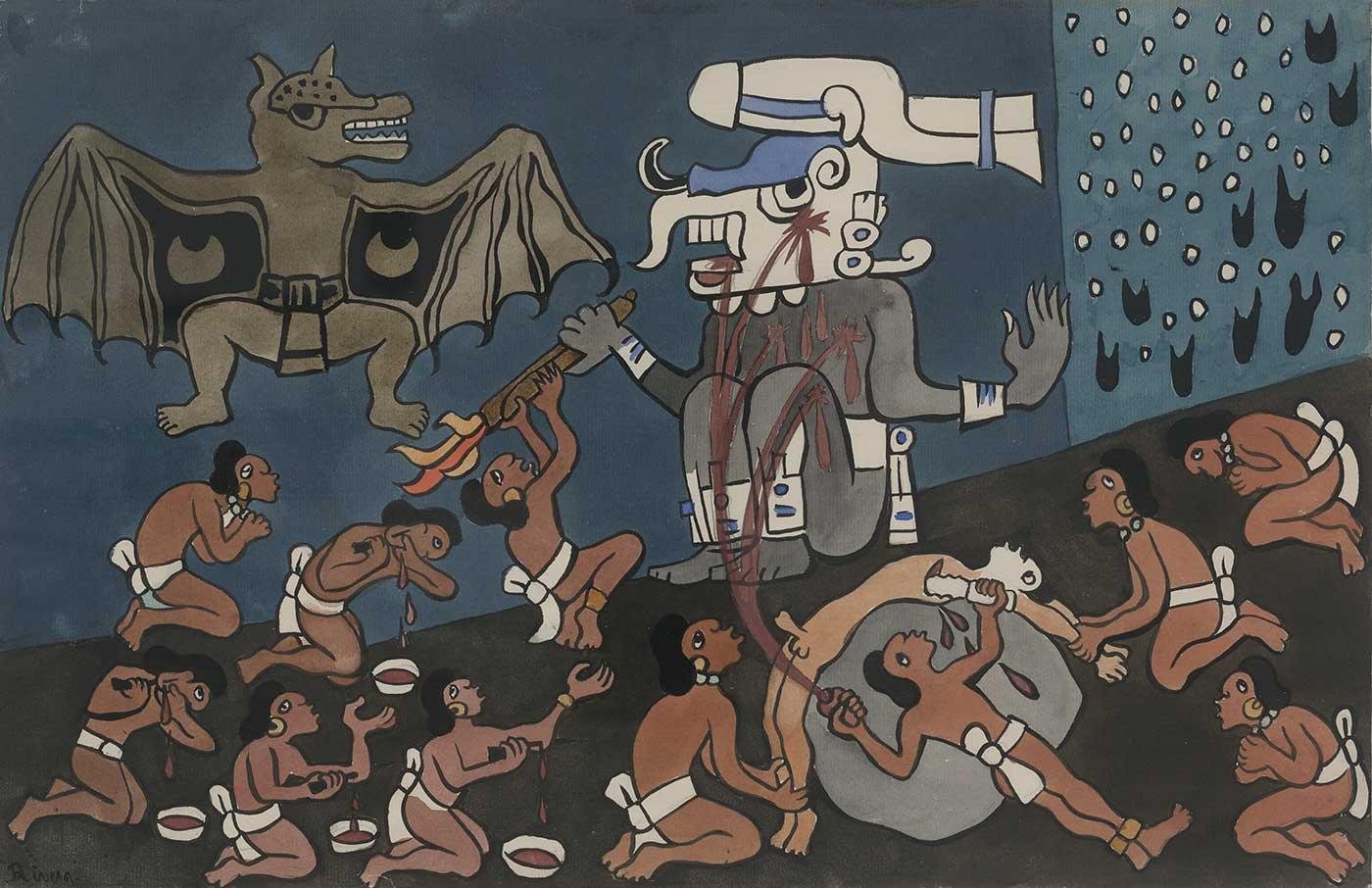 Human Sacrifice before Tohil by Diego Rivera as Art Print