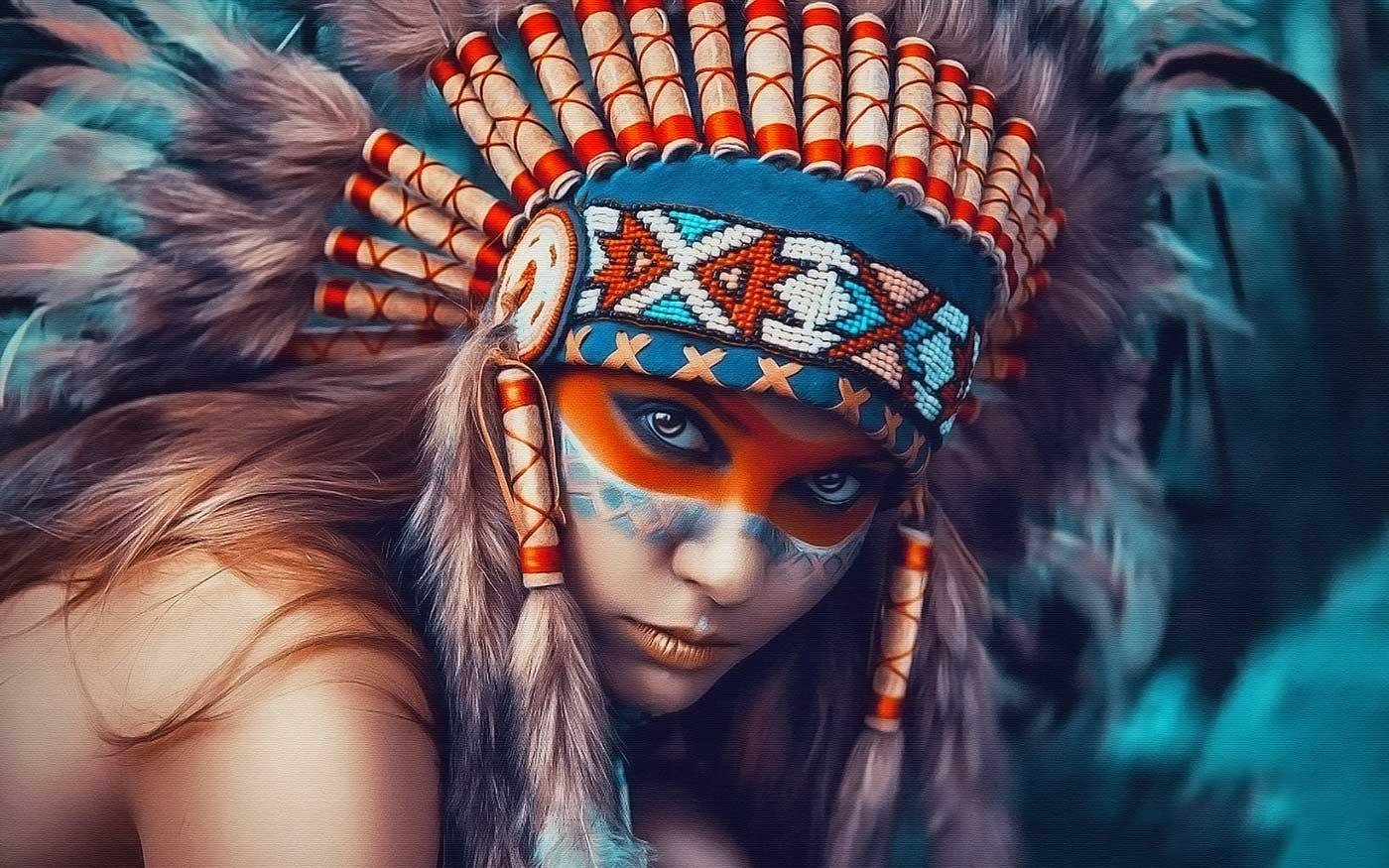 Kızılderili Kız Kanvas Tablo