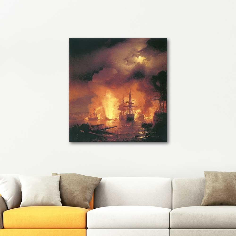 Ivan Aivazovsky Battle of Cesme at Night Art Print